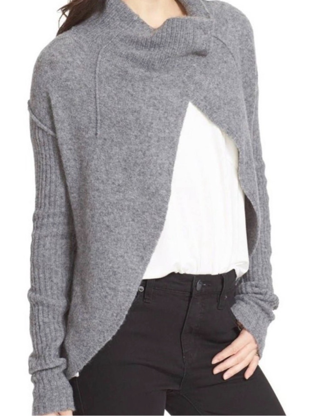 Free People Tulip Cross Cardigan Gray Wool Blend Open Front Sweater S